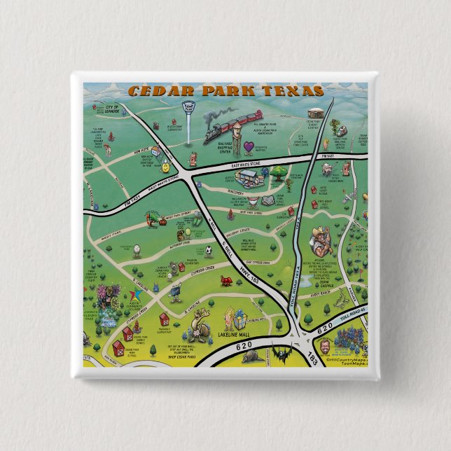 Cedar Park Texas Cartoon Karte Button (Vorderseite)