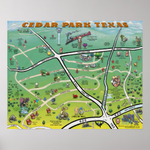 Cedar Park Texas Cartoon Karte Poster