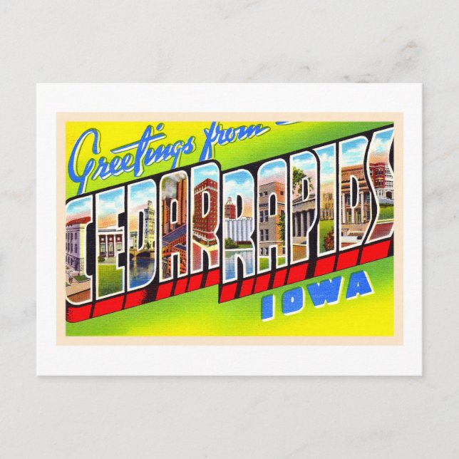 Cedar Rapids Iowa IA Vintager Großbuchstabe Postka Postkarte (Vorderseite)