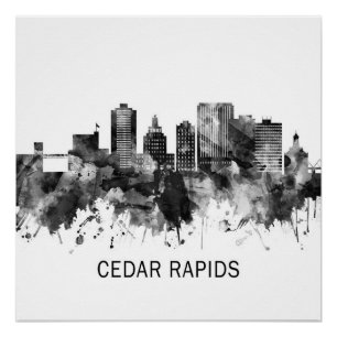 Cedar Rapids Iowa Skyline BW Poster
