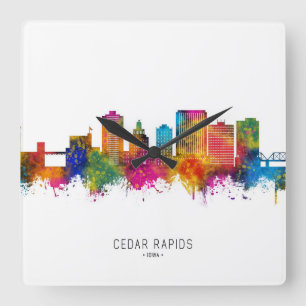 Cedar Rapids Iowa Skyline Quadratische Wanduhr