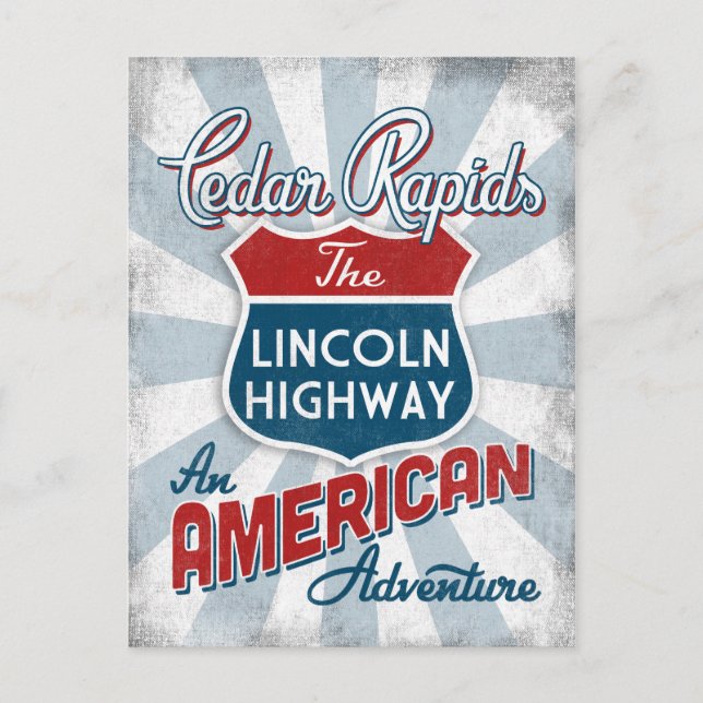 Cedar Rapids Lincoln Highway Vintag America Iowa Postkarte (Vorderseite)
