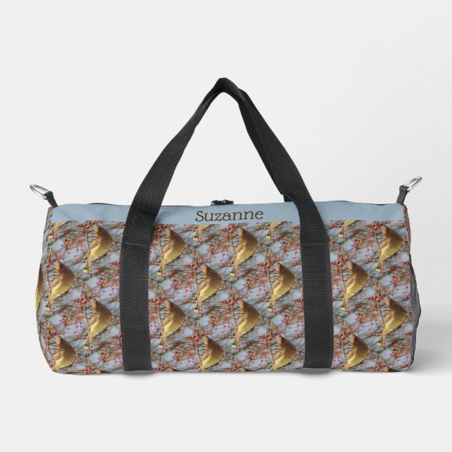 Cedar Waxwing Bird Berries Natur Personalisiert Duffle Bag (Vorderseite)