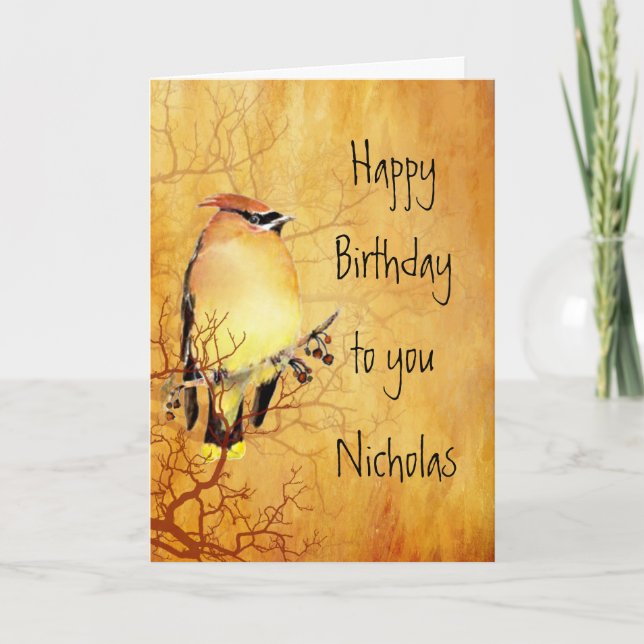Cedar Waxwing Bird Individuelle Name Geburtstag Karte (Vorderseite)