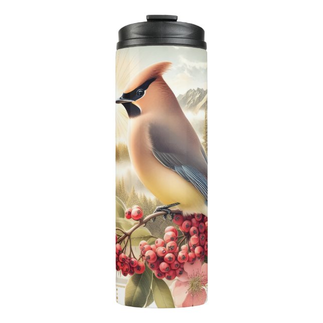 Cedar Waxwing Bird Mountain Thermal Tumbler Thermosbecher (Vorderseite)