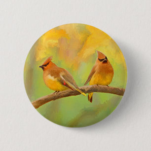 Cedar Waxwing Malerei - Niedliche Original Hunde K Button