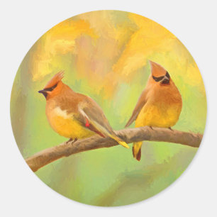 Cedar Waxwing Malerei - Niedliche Original Hunde K Runder Aufkleber