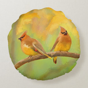 Cedar Waxwing Malerei - Niedliche Original Hunde K Rundes Kissen