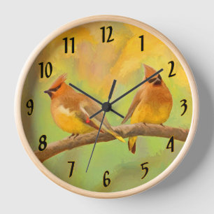 Cedar Waxwing Malerei - Niedlicher Original Wilder Uhr