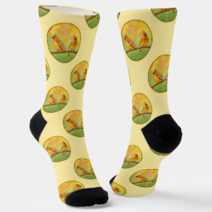 Cedar Waxwing Pair Painting Original Wild Bird Art Socken
