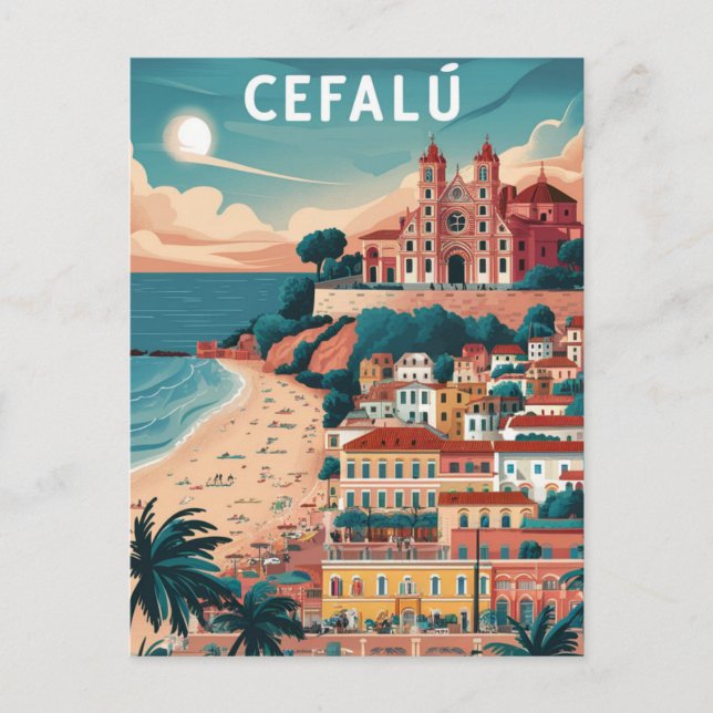 Cefalu, Sizilien, Italien Beach Postkarte (Vorderseite)