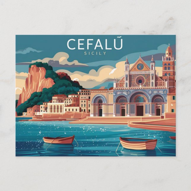 Cefalu, Sizilien, Italien Seascape Postkarte (Vorderseite)