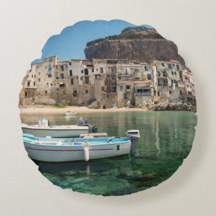 Cefalu Stadt in Sizilien Rundes Kissen