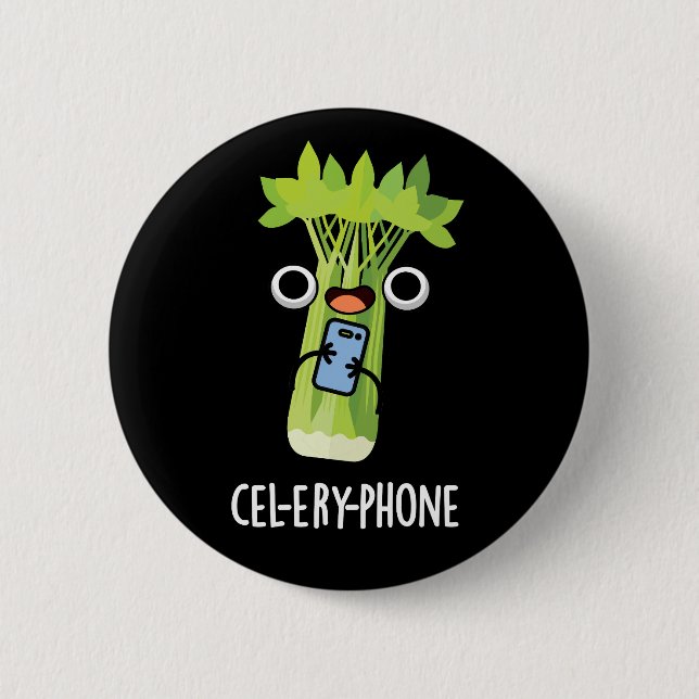 Cel-lery Phone Funny Celery Veggie Pun Dark BG Button (Vorderseite)