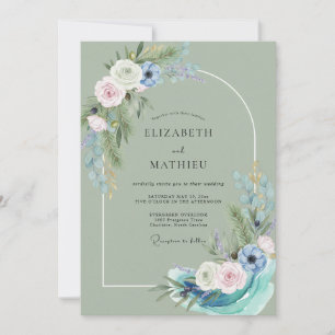 Celadon Azur Gemalte Hochzeit Einladung