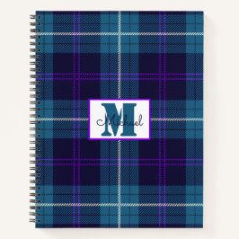 Celadon Blue-Dark Blue Kariert Tartan Personalisie Notizbuch