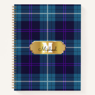 Celadon Blue Kariert Tartan Golden Mit Monogramm Notizbuch