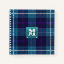 Celadon Blue Kariert Tartan Leather Mit Monogramm