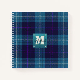 Celadon Blue Kariert Tartan Leather Mit Monogramm Notizbuch