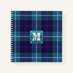 Celadon Blue Kariert Tartan Leather Mit Monogramm Notizbuch