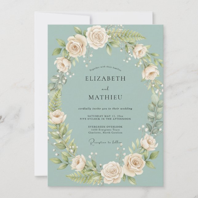 Celadon-Cremrosa-Hochzeit Einladung (Vorderseite)