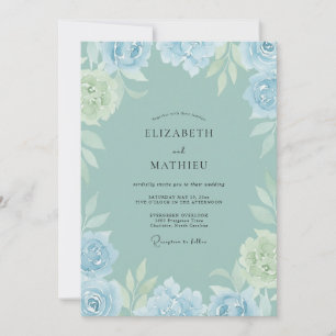 Celadon-Eis-Pfingstrosen-Hochzeit Einladung