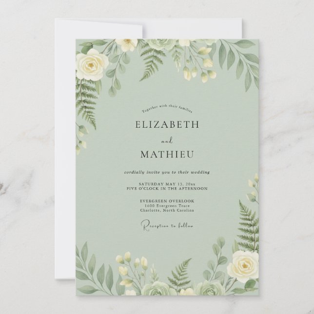 Celadon-Farn-Hochzeit Einladung (Vorderseite)