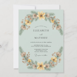 Celadon-Gold-Kranz-Hochzeit Einladung