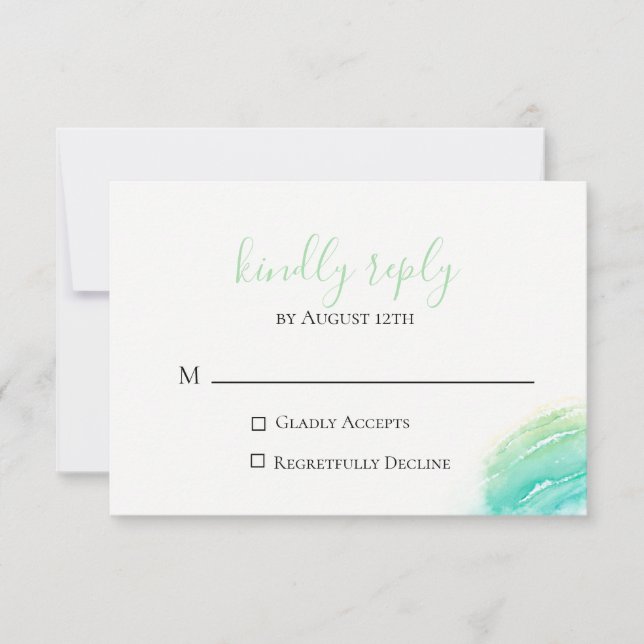 Celadon Green Beach Wedding RSVP Card Karte (Vorderseite)