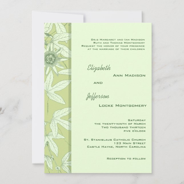 Celadon Green Botanical Floral Wedding Einladung (Vorderseite)
