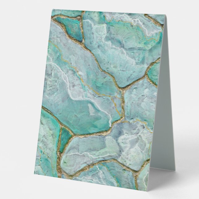 Celadon Green, Jade Marble, Mint Green Geode   Tischaufsteller (Vorderseite)