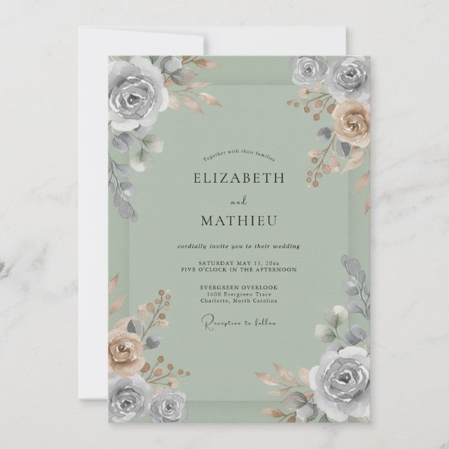 Celadon-Hochzeit mit Bemalung Einladung (Vorderseite)