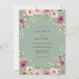 Celadon-Pfirsichblüten-Hochzeit Einladung