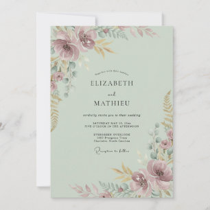 Celadon-Pfirsichrot Hochzeit Einladung