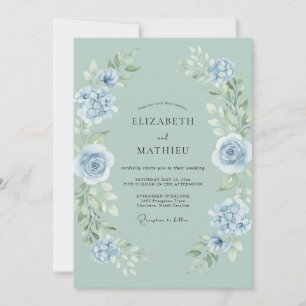 Celadon-Puderblaue Rosenhochzeit Einladung