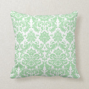 Celadon und weißes elegantes Damast-Muster Kissen