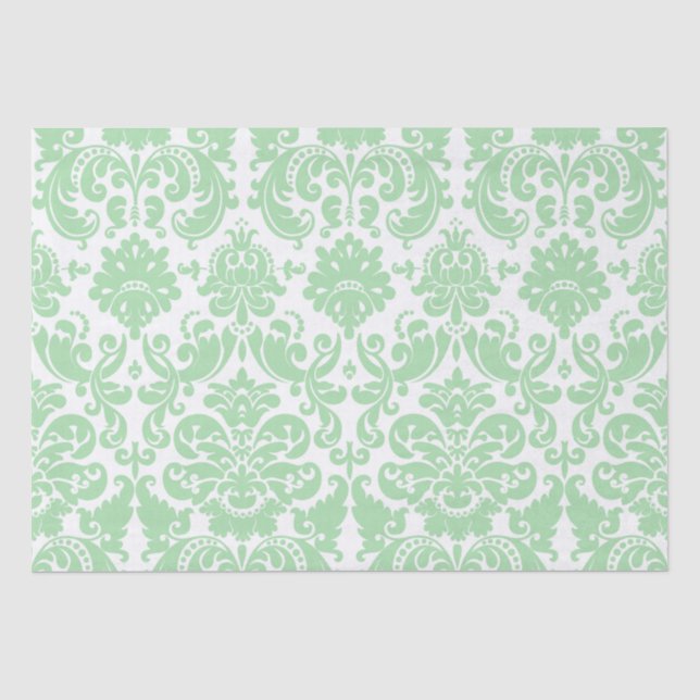 Celadon und weißes elegantes Damast-Muster Seidenpapier (Vorderseite)