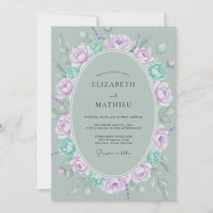 Celadon-Veilchen-Bouquet-Eukalyptus-Hochzeit Einladung