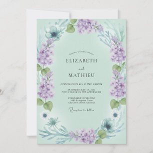 Celadon-Veilchen-Kranz-Hochzeit Einladung