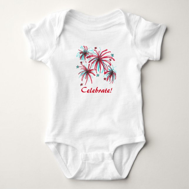Celebrate 4. Juli Fireworks Patriotic USA Amerika Baby Strampler (Vorderseite)