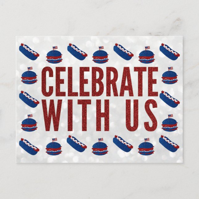 Celebrate Amerikanische Unabhängigkeitstag Glitzer Postkarte (Vorderseite)