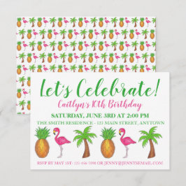 Celebrate Birthday Flamingo Palm Tree Ananas Einladung