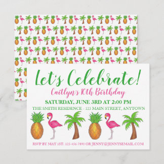 Celebrate Birthday Flamingo Palm Tree Ananas Einladung