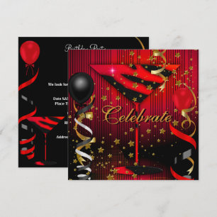 Celebrate Birthday Party Black Red Stars Einladung