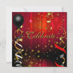 Celebrate Birthday Party Black Red Stars Einladung