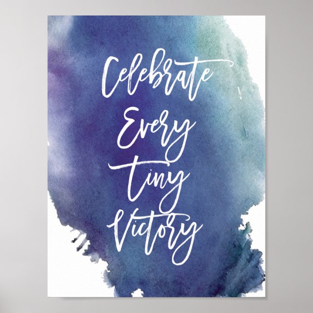 "Celebrate" Blue Watercolor Poster (Vorne)