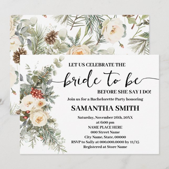 Celebrate Bride to be Winter Bachelorette Einladung (Vorne/Hinten)