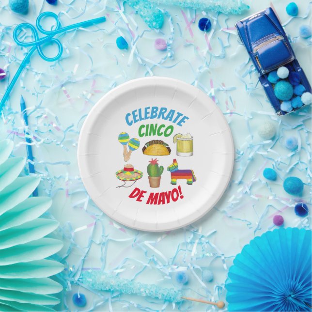 Celebrate Cinco de Mayo Fiesta Taco Piñata Cactus Pappteller (Party)
