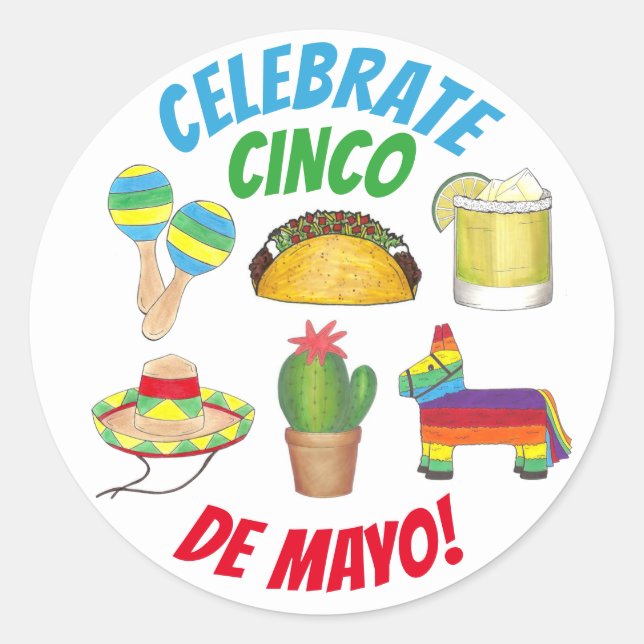 Celebrate Cinco de Mayo Fiesta Taco Piñata Cactus Runder Aufkleber (Vorderseite)