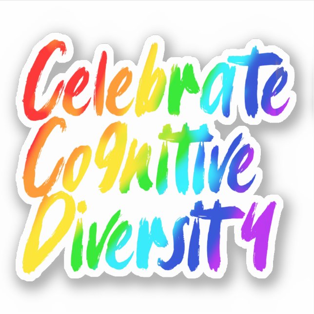 Celebrate Cognitive Diversity | Rainbow Typografie Aufkleber (Vorderseite)